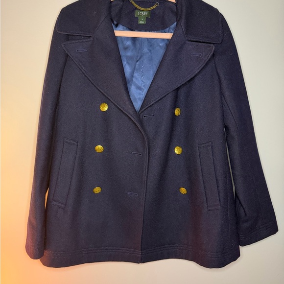 J.Crew Navy Wool Peacoat Gold Crest Buttons Nautical Coat Size 6 - Picture 2 of 8